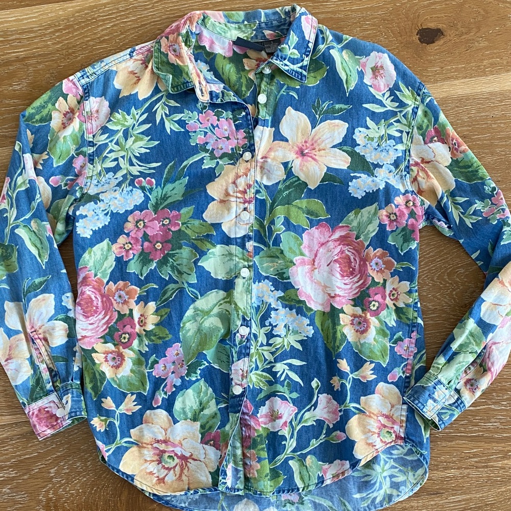 Vintage Denim Floral Women’s Shirt - Blue and Pink - Picture 6 of 11